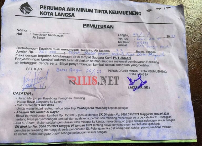 Pelanggan Komplain, PDAM Langsa Diduga Lakukan Tagihan Bodong Februari 13, 2023
