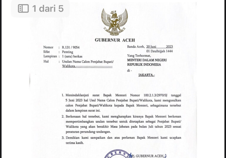 Versi Achmad Marzuki Usulkan 30 Nama Calon Pj Bupati dan Walikota di Aceh Juli 2, 2023