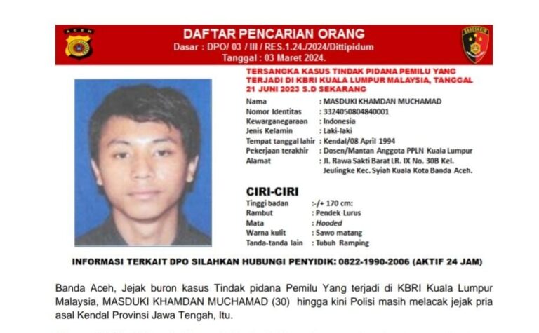 Polisi Keluarkan DPO Kasus Tindak Pidana Pemilu Luar Negeri Maret 8, 2024