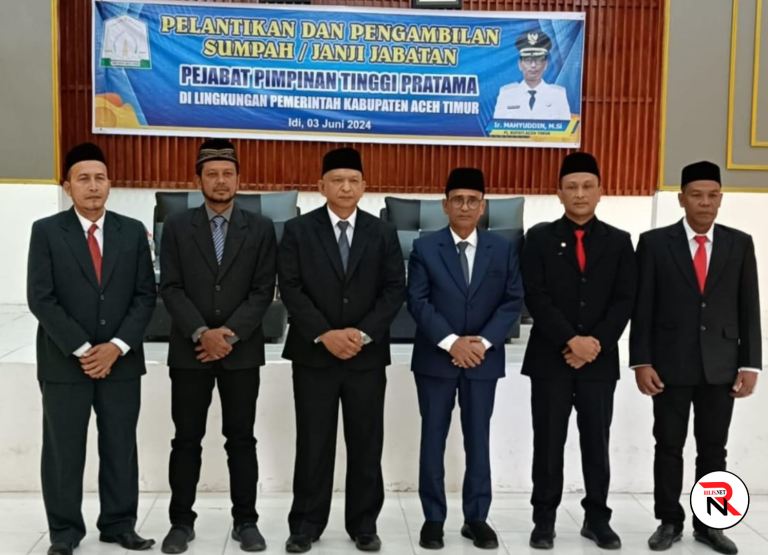 Pj Bupati Aceh Timur Lantik Lima Pejabat Pimpinan Tinggi Pratama Pj Bupati Aceh Timur Lantik Lima Pejabat Pimpinan Tinggi Pratama Juni 3, 2024