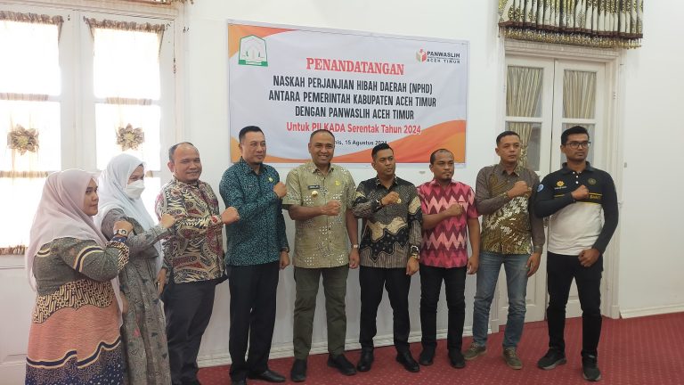 Pj Bupati dan Panwaslih Aceh Timur Teken NPHD Pilkada Senilai Rp11,1 Miliar  Agustus 15, 2024