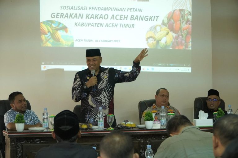 Pj Bupati Aceh Timur Buka Acara Sosialisasi Program Pendampingan Petani Kakao Februari 7, 2025