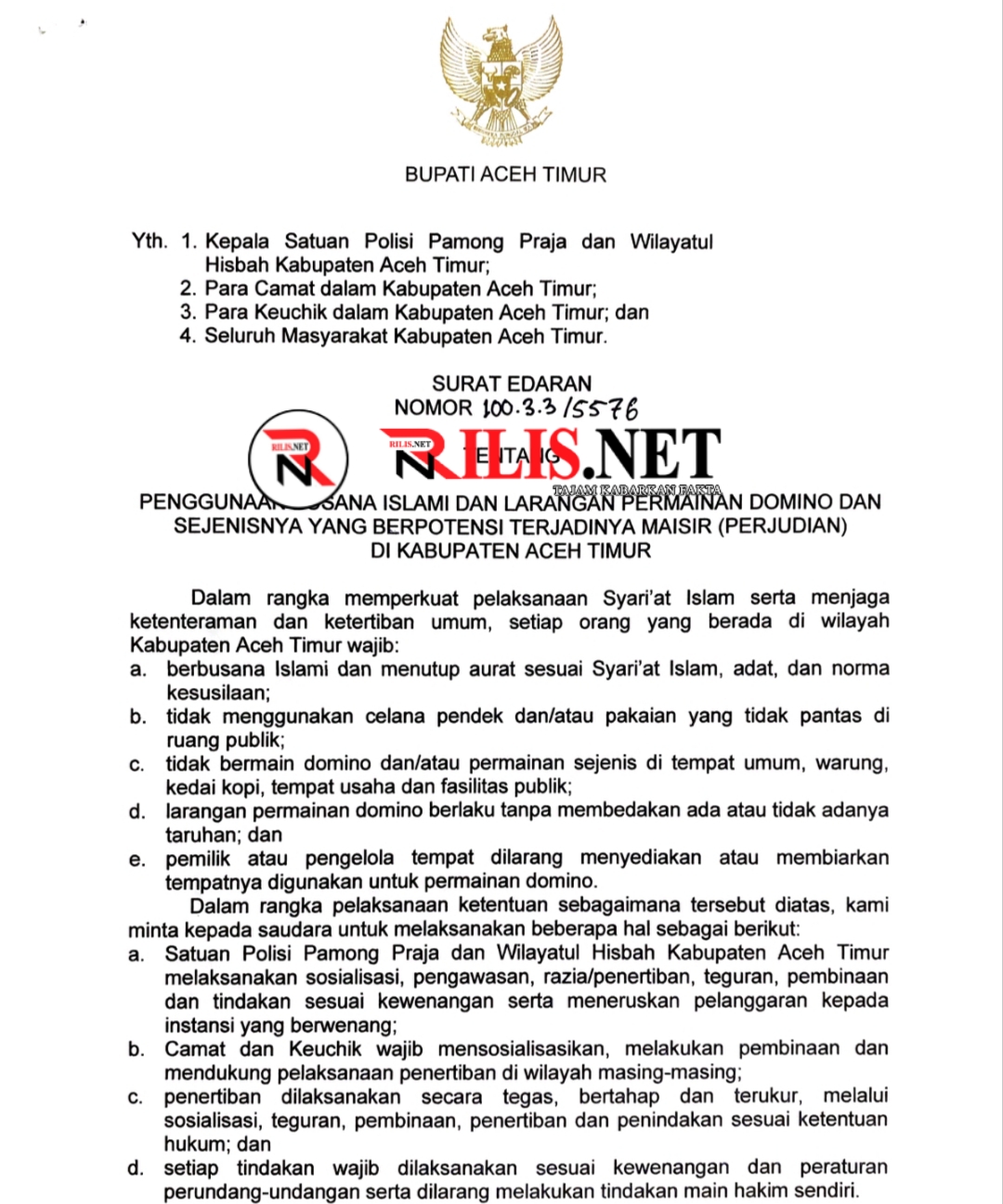 Bupati Al-Farlaky Keluarkan Edaran, Larang Celana Pendek dan Main Domino Ditempat Umum - RILIS.NET Bupati Al-Farlaky Keluarkan Edaran, Larang Celana Pendek dan Main Domino Ditempat Umum September 15, 2026